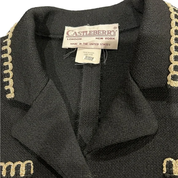 Vintage Castleberry NY London Knit Jacket Cardigan Chanel Vibes Black Gold - Picture 2 of 5